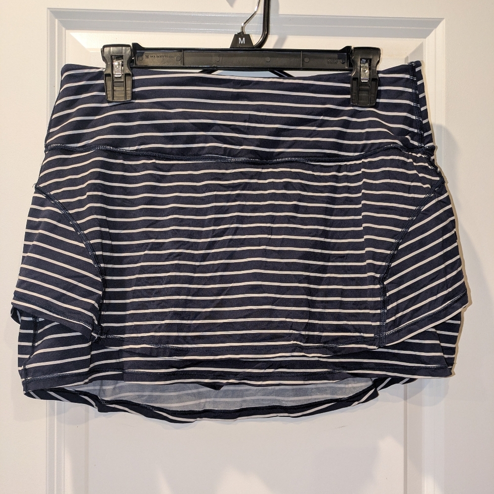 Athleta Navy White Striped Tennis Golf Athletic Skort Built-In Shorts Size M
